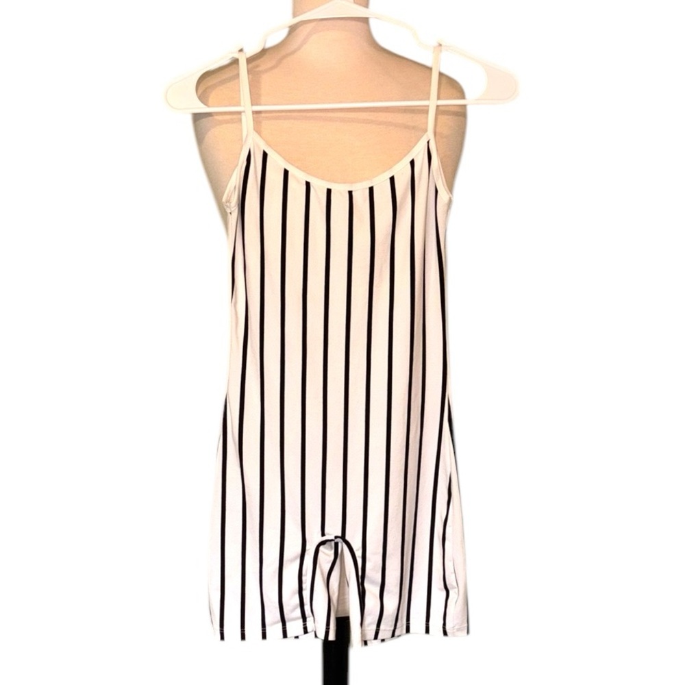CAPELLA Striped White and Black stretchy Romper in women’s small